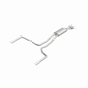 Land Rover Range Rover Sport Performance Exhaust - Rear - Magnaflow - Touring Series Cat-Back, Dual Split Rear Exit, 2.5 in mandrel-bent piping, Straight-Through muffler, 3.5 in polished double-wall angle-cut tips, stainless steel, moderate exterior/mild 