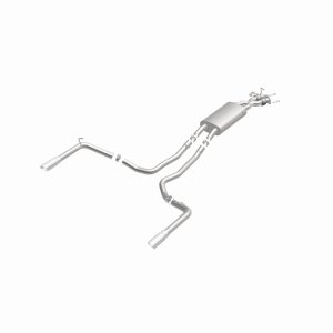Land Rover Range Rover Sport Performance Exhaust - Rear - Magnaflow - Touring Series Cat-Back, Dual Split Rear Exit, 2.5 in mandrel-bent piping, Straight-Through muffler, 3.5 in polished double-wall angle-cut tips, stainless steel, moderate exterior/mild 