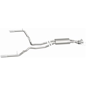 Land Rover Range Rover Sport Performance Exhaust - Rear - Magnaflow - Touring Series Cat-Back, Dual Split Rear Exit, 2.5 in mandrel-bent piping, Straight-Through muffler, 3.5 in polished double-wall angle-cut tips, stainless steel, moderate exterior/mild 