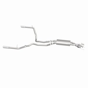 Land Rover Range Rover Sport Performance Exhaust - Rear - Magnaflow - Touring Series Cat-Back, Dual Split Rear Exit, 2.5 in mandrel-bent piping, Straight-Through muffler, 3.5 in polished double-wall angle-cut tips, stainless steel, moderate exterior/mild 