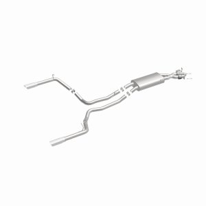 Land Rover Range Rover Sport Performance Exhaust - Rear - Magnaflow - Touring Series Cat-Back, Dual Split Rear Exit, 2.5 in mandrel-bent piping, Straight-Through muffler, 3.5 in polished double-wall angle-cut tips, stainless steel, moderate exterior/mild 