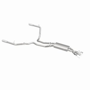 Land Rover Range Rover Sport Performance Exhaust - Rear - Magnaflow - Touring Series Cat-Back, Dual Split Rear Exit, 2.5 in mandrel-bent piping, Straight-Through muffler, 3.5 in polished double-wall angle-cut tips, stainless steel, moderate exterior/mild 