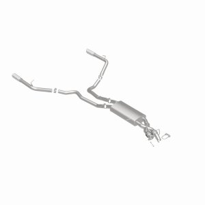 Land Rover Range Rover Sport Performance Exhaust - Rear - Magnaflow - Touring Series Cat-Back, Dual Split Rear Exit, 2.5 in mandrel-bent piping, Straight-Through muffler, 3.5 in polished double-wall angle-cut tips, stainless steel, moderate exterior/mild 