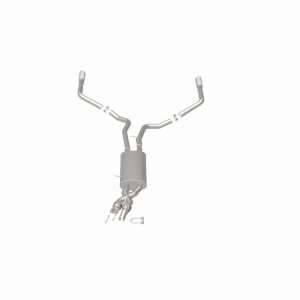 Land Rover Range Rover Sport Performance Exhaust - Rear - Magnaflow - Touring Series Cat-Back, Dual Split Rear Exit, 2.5 in mandrel-bent piping, Straight-Through muffler, 3.5 in polished double-wall angle-cut tips, stainless steel, moderate exterior/mild 