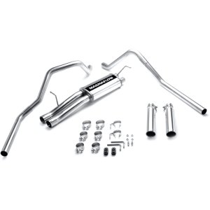 GMC 2500HD Performance Exhaust - Rear - Magnaflow - Cat Back, Street Series, Dual Split Rear Exit, Single Wall Angle Cut Rolled Edge Tips - Polished - 2003