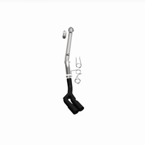 Ford F-350 Performance Exhaust - Rear - Magnaflow - DPF Back, Dual Same Side Behind Passenger Rear Tire, 5in. Black Coated Welded-On Single Wall Angle Cut Rolled Edge tips - Black - `08-`25