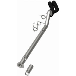 Ford F-350 Performance Exhaust - Rear - Magnaflow - DPF Back, Dual Same Side Behind Passenger Rear Tire, 5in. Black Coated Welded-On Single Wall Angle Cut Rolled Edge tips - Black - `08-`25