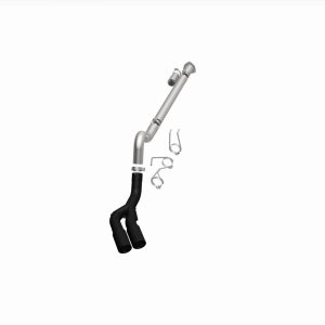 Ford F-350 Performance Exhaust - Rear - Magnaflow - DPF Back, Dual Same Side Behind Passenger Rear Tire, 5in. Black Coated Welded-On Single Wall Angle Cut Rolled Edge tips - Black - `08-`25