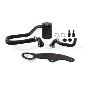 Ford Mustang Oil Catch Can Kit - PCV Side - Mishimoto - Baffled, 2-port, Billet 6061 Aluminum, 50 micron-bronze filter - Black - `11-`14