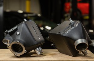 BMW M5 Intercooler Kit - Mishimoto - Air-to-Water, Bar-and-Plate, Includes Pipes - Wrinkle Black - `12-`16