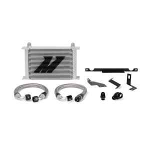 Mitsubishi Evolution Oil Cooler Kit - Front - Mishimoto - 25-row Stacked-Plate - Stealth Black or Sleek Silver - `01-`07