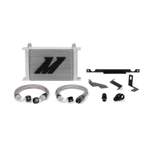 Mitsubishi Evolution Oil Cooler Kit - Front - Mishimoto - 25-row Stacked-Plate - Stealth Black or Sleek Silver - `01-`07