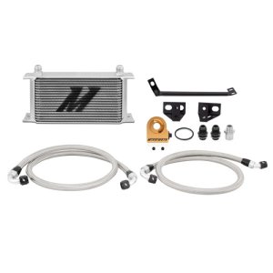 Ford Mustang Oil Cooler Kit - Front - Mishimoto - Thermostatic + Non-thermostatic Option - Sleek Silver or Stealth Black - `15-`17
