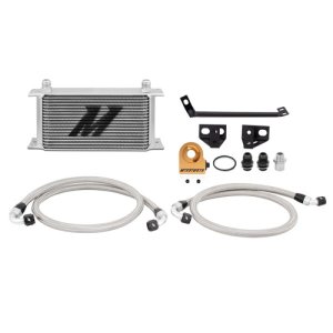 Ford Mustang Oil Cooler Kit - Front - Mishimoto - Thermostatic + Non-thermostatic Option - Sleek Silver or Stealth Black - `15-`17