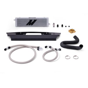 Ford Mustang Oil Cooler Kit - Front - Mishimoto - Thermostatic - Silver - `15-`17