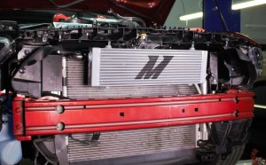 Ford Mustang Oil Cooler Kit - Front - Mishimoto - Thermostatic - Silver - `15-`17