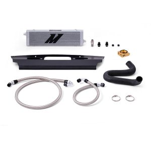 Ford Mustang Oil Cooler Kit - Front - Mishimoto - Thermostatic - Silver - `15-`17