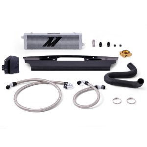 Ford Mustang Oil Cooler Kit - Front - Mishimoto - Thermostatic - Silver - `15-`17