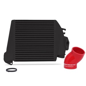 Subaru Impreza Top-Mount Intercooler - Mishimoto - MMTMIC-WRX-08BKRD - Powder Coated Black & Red Hoses - `08-`14