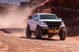 Chevrolet Colorado Front Bumper - N-Fab - M-RDS Pre-Runner Radius Style with Integrated Brushed Aluminum Skid Plate - Textured Black - `15-`22