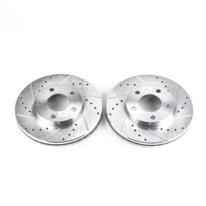 Ford Mustang Brake Rotor (2) - Front - PowerStop - Evolution Drilled & Slotted Zinc Plated Rotors - Silver - `94-`04