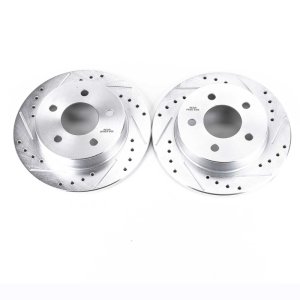 Ford Mustang Brake Rotor (2) - Rear - PowerStop - Evolution Drilled & Slotted - Silver - `94-`04
