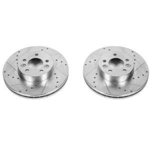 Ford Crown Victoria Brake Rotors (2) - Front - PowerStop - Evolution Drilled & Slotted - Silver - `98-`02