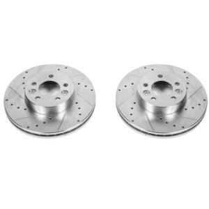 Ford Crown Victoria Brake Rotors (2) - Front - PowerStop - Evolution Drilled & Slotted - Silver - `98-`02
