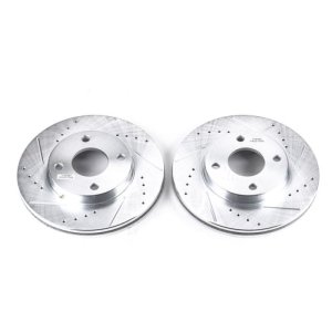 Ford Focus Brake Rotors (2) - Front - PowerStop - Evolution Drilled & Slotted - Silver - `00-`04