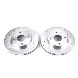 Ford Focus Brake Rotors (2) - Front - PowerStop - Evolution Drilled & Slotted - Silver - `00-`04