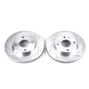 Ford Focus Brake Rotors (2) - Front - PowerStop - Evolution Drilled & Slotted - Silver - `00-`04