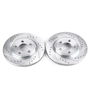 Ford Thunderbird Brake Rotors (2) - Rear - PowerStop - Evolution Drilled & Slotted - Silver - `02-`05