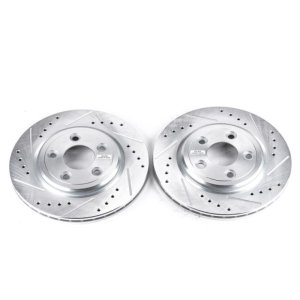 Ford Thunderbird Brake Rotors (2) - Rear - PowerStop - Evolution Drilled & Slotted - Silver - `02-`05