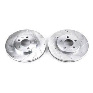 Ford Crown Victoria Brake Rotors (2) - Front - PowerStop - Evolution Drilled & Slotted - Silver - `03-`11