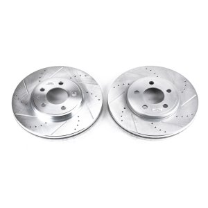 Ford Crown Victoria Brake Rotors (2) - Front - PowerStop - Evolution Drilled & Slotted - Silver - `03-`11