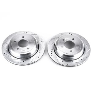 Ford Crown Victoria Brake Rotors (2) - Rear - PowerStop - Evolution Drilled & Slotted - Silver Zinc - `03-`11