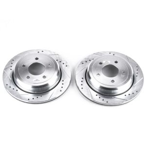 Ford Crown Victoria Brake Rotors (2) - Rear - PowerStop - Evolution Drilled & Slotted - Silver Zinc - `03-`11