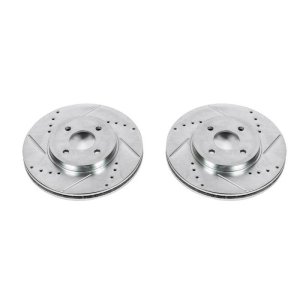 Ford Focus Brake Rotors (2) - Front - PowerStop - Evolution Drilled & Slotted - Silver - `02-`04