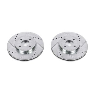 Ford Focus Brake Rotors (2) - Front - PowerStop - Evolution Drilled & Slotted - Silver - `02-`04
