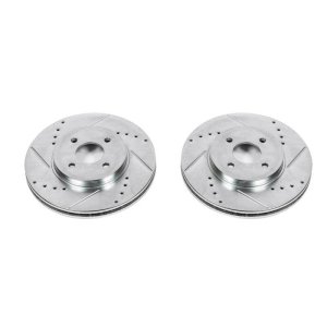 Ford Focus Brake Rotors (2) - Front - PowerStop - Evolution Drilled & Slotted - Silver - `02-`04