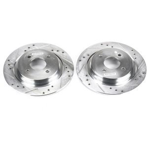 Ford Focus Brake Rotors (2) - Rear - PowerStop - Evolution Drilled & Slotted - Silver - `02-`04