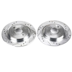 Ford Focus Brake Rotors (2) - Rear - PowerStop - Evolution Drilled & Slotted - Silver - `02-`04