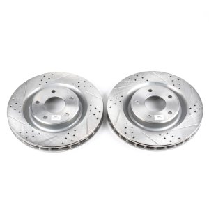 Cadillac XLR Brake Rotor (2) - Front - PowerStop - Evolution Drilled & Slotted - Silver Zinc Plated - `05-`07