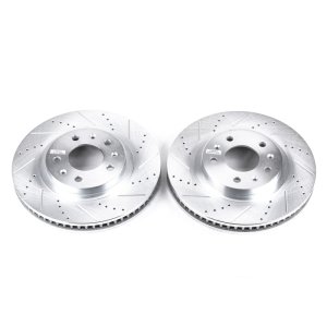 Cadillac CTS Brake Rotors (2) - Front - PowerStop - Evolution Drilled & Slotted - Silver - `03-`07
