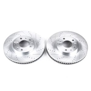 Cadillac CTS Brake Rotors (2) - Front - PowerStop - Evolution Drilled & Slotted - Silver - `03-`07
