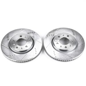 Cadillac CTS Brake Rotors (2) - Front - PowerStop - Evolution Drilled & Slotted Rotors - Silver - `03-`05