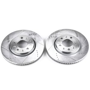 Cadillac CTS Brake Rotors (2) - Front - PowerStop - Evolution Drilled & Slotted Rotors - Silver - `03-`05