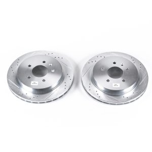 Cadillac CTS Brake Rotors (2) - Rear - PowerStop - Evolution Drilled & Slotted - Silver - `03-`07