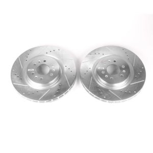 Cadillac CTS Brake Rotors (2) - Front - PowerStop - Evolution Drilled & Slotted - Silver - `04-`07