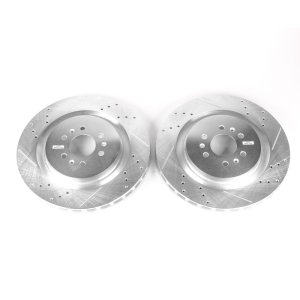 Cadillac CTS Brake Rotors (2) - Rear - PowerStop - Evolution Drilled & Slotted - Silver - `04-`07